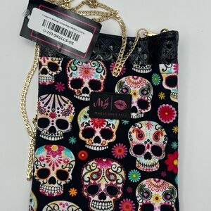 MJ Skull Pattern Crossbody Bag with Gold Chain